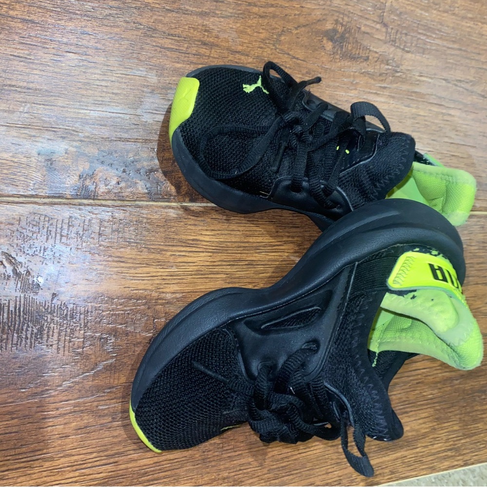 Puma Black and Neon Green Kids Sneakers